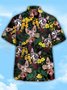 Mens Tropical Leaves Cats Print Casual Breathable Short Sleeve Shirt