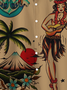 Men's Retro Hula Beauty Print Casual Breathable Hawaiian Short Sleeve Shirt