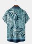 Mens Retro Palm Leaf Print Lapel Loose Short Sleeve Funky Hawaiian Bowling Shirts
