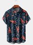 Mens Sea Life Lobster Print Lapel Loose Chest Pocket Short Sleeve Funky Hawaiian Shirt