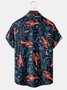 Mens Sea Life Lobster Print Lapel Loose Chest Pocket Short Sleeve Funky Hawaiian Shirts
