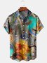 Mens Hawaiian Sea Turtles Print Lapel Loose Chest Pocket Short Sleeve Funky Aloha Shirts