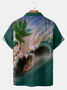 Resort-style Hawaiian Coconut Tree Surf Element Lapel Short Sleeve Polo Print Top