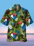 Mens Hawaiian Toucan Parrots Print Casual Breathable Short Sleeve Aloha Shirt