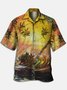 Men's Botanical Oil Painting Print Moisture Wicking Fabric Trendy Hawaiian Collar Short Sleeve Shirt