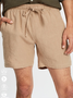 Cotton Linen Style American Casual Basic Versatile Linen Shorts