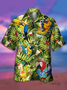 Holiday Style Hawaiian Series Plant Leaves Coconut Tree Parrot Element Pattern Lapel Short-Sleeved Shirt Print Top