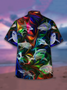 Vacation Style Hawaiian Series Marine Element Abstract 3D Shark Element Pattern Lapel Short-Sleeved Shirt Print Top