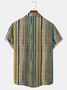 Cotton and Linen Style American Geometric Stripe Print Linen Shirt