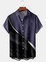 Men's Black and Blue 3D Geometric Line Print Casual Breathable Pocket Short Sleeve Shirt