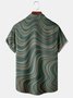 Mens Retro Rock Wave Print Lapel Loose Chest Pocket Short Sleeve Funky Aloha Shirts