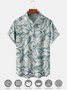 Men's Leaf Print Moisture Wicking Fabric Fashion Hawaiian Lapel Pocket Short Sleeve Shirts