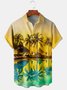 Resort Style Hawaii Series Gradient Coconut Tree Element Pattern Lapel Short-Sleeved Shirt Print Top