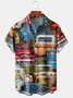 Mens Retro Cars Print Lapel Chest Pocket Short Sleeve Aloha Shirts