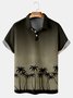 Holiday Style Hawaii Series Gradient Plant Leaves Coconut Tree Element Pattern Lapel Short-Sleeved Polo Print Top