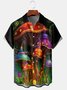 Mens Hippies Mushroom Print Front Buttons Soft Breathable Casual Hawaiian Shirts