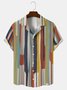 Cotton Linen Stripe Print Casual Short Sleeve Shirt