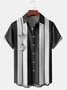 Men's Floral Stripe Print Moisture Wicking Fabric Fashion Pocket Hawaiian Lapel Short Sleeve Shirt