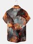 Mens Art Painting Flame Dragon Print Lapel Chest Pocket Short Sleeve Funky Hawaiian Shirts