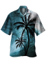 Mens Wave Rock Coconut Tree Print Front Buttons Soft Breathable Loose Casual Hawaiian Shirts