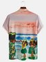 Holiday Style Hawaiian Series Hula Beauty Element Lapel Short-Sleeved Polo Print Top