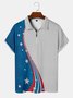 Casual Festive Collection Geometric Stripes Color Block American Flag Stars Pattern Lapel Short Sleeve Polo Print Top