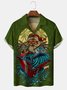 Men's Santa Print Casual Fabric Fashion Lapel Short Sleeve Shirt