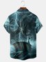 Mens Dragon Print Front Buttons Soft Breathable Chest Pocket Casual Hawaiian Shirts