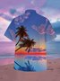 Mens Sunset Coconut Tree Print Front Buttons Soft Breathable Loose Casual Hawaiian Shirts