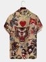 Mens Art Hawaiian Tattoo Print Front Buttons Soft Breathable Loose Casual Hawaiian Shirts