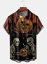Men's Skull Pumpkin Print Short Sleeve Hawaiian Shirt with Chest Pocket