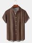 Mens Striped Print Lapel Chest Pocket Short Sleeve Casual Classic Bowling Shirts