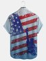 Cotton Linen Flag Print Casual Short Sleeve Shirt