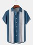 Mens Striped Print Front Buttons Soft Breathable Chest Pocket Casual Bowling Shirt
