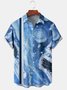 Men's Geometric Striped Casual Short Sleeve Hawaiian Shirt with Chest Pocket