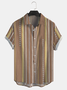Cotton and linen style American casual basic all-match geometric striped linen shirt