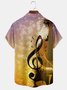 Vintage Music Collection Gradient Sheet Music Guitar Element Pattern Lapel Short Sleeve Shirt Print Top