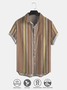 Cotton and linen style American casual basic all-match geometric striped linen shirt