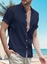 Men's Plain Lapel Cotton Linen Short Sleeve Henley Shirt