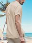 Men's Plain Lapel Cotton Linen Short Sleeve Henley Shirt