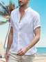 Men's Plain Lapel Cotton Linen Short Sleeve Henley Shirt