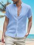 Men's Plain Lapel Cotton Linen Short Sleeve Henley Shirt