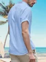 Men's Plain Lapel Cotton Linen Short Sleeve Henley Shirt