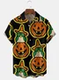 Mens Funky Halloween Pumpkin Print Front Buttons Soft Breathable Chest Pocket Casual Hawaiian Shirts