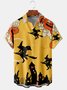 Men's Halloween Witch Print Short Sleeve Hawaiian Shirt with Breast Pocket
