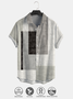 Cotton Linen Style Geometric Striped Abstract Print Lapel Comfort Linen Shirt