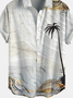 Cotton Linen Plant Floral Coconut Tree Print Lapel Cozy Linen Shirt