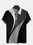 Casual Art Collection Geometric Color Block Pattern Lapel Short Sleeve Polo Print Top