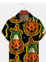 Mens Funky Halloween Pumpkin Print Front Buttons Soft Breathable Chest Pocket Casual Hawaiian Shirts