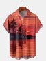 Holiday Hawaiian Collection Sunset Landscape Gradient Element Pattern Lapel Short Sleeve Print Shirt Top
